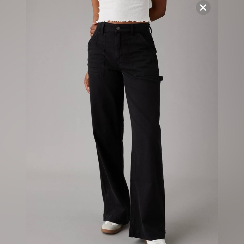 COPY - American Eagle Black Dreamy Drape Woven Super High-Waisted Baggy Wide-Le…